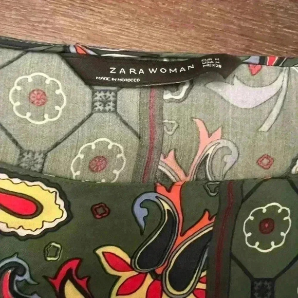 Zara Woman Green Paisley Print Fringe Tunic Dress - Picture 6 of 6